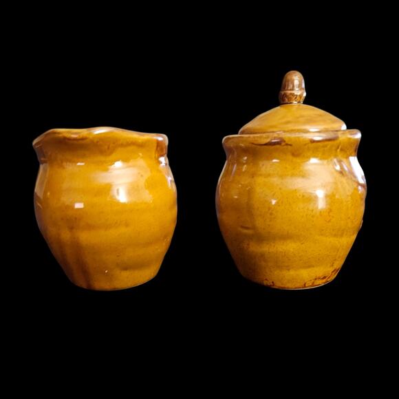 Cracker Barrel Bountiful Harvest Stoneware Sugar & Creamer Set Acorn Oak Leaf - Picture 2 of 7